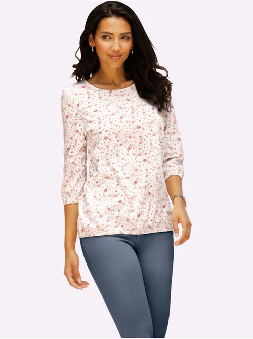 T-shirt à encolure ronde et manches 3/4 avec motif fleurs - taille standard - moda vilona - Kiabi T-shirt à encolure ronde et manches 3/4 avec motif fleurs - taille standard - moda vilona - Kiabi