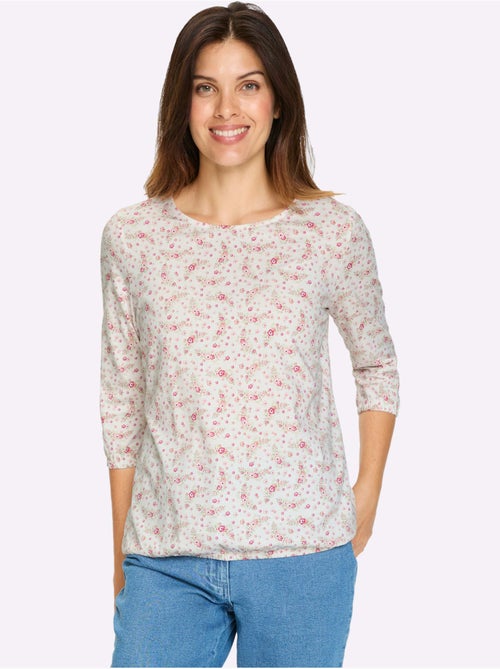 T-shirt à encolure ronde et manches 3/4 avec motif fleurs - taille standard - moda vilona - Kiabi T-shirt à encolure ronde et manches 3/4 avec motif fleurs - taille standard - moda vilona - Kiabi