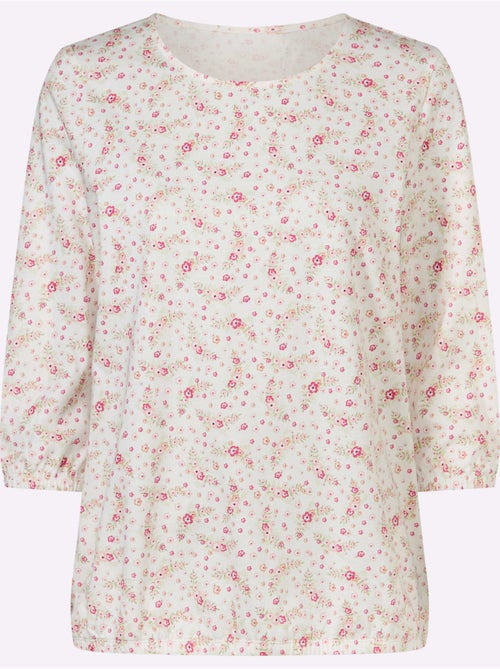 T-shirt à encolure ronde et manches 3/4 avec motif fleurs - taille standard - moda vilona - Kiabi T-shirt à encolure ronde et manches 3/4 avec motif fleurs - taille standard - moda vilona - Kiabi