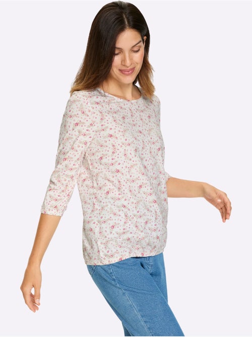 T-shirt à encolure ronde et manches 3/4 avec motif fleurs - taille standard - moda vilona - Kiabi T-shirt à encolure ronde et manches 3/4 avec motif fleurs - taille standard - moda vilona - Kiabi