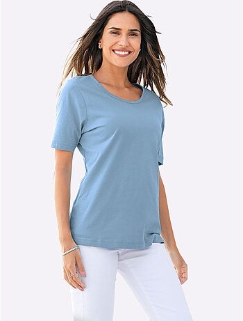T-shirt à encolure ronde et manches courtes uni - taille standard - moda vilona