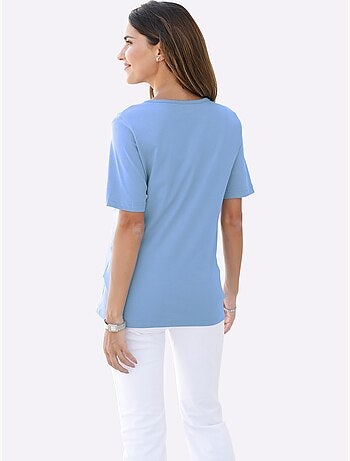T-shirt à encolure ronde et manches courtes uni - taille standard - moda vilona