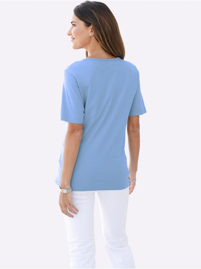T-shirt à encolure ronde et manches courtes uni - Taille standard - Moda Vilona Bleu - Kiabi