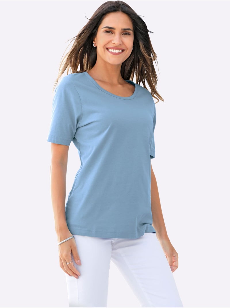 T-shirt à encolure ronde et manches courtes uni - Taille standard - Moda Vilona Bleu - Kiabi