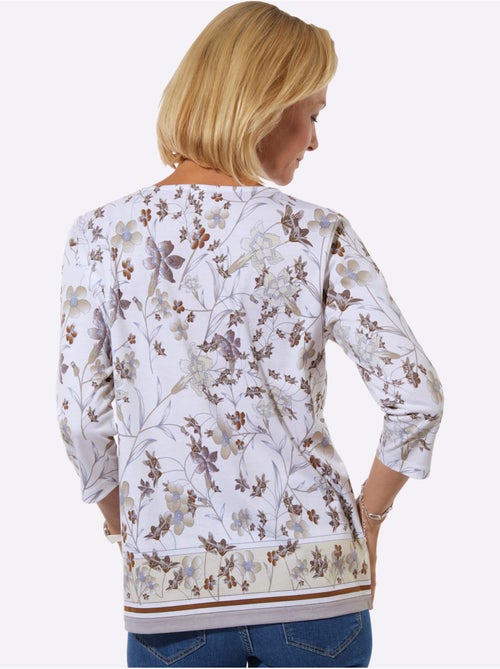 T-shirt à encolure ronde fleuri avec manches 3/4 en coton - Taille standard - Witt - Kiabi