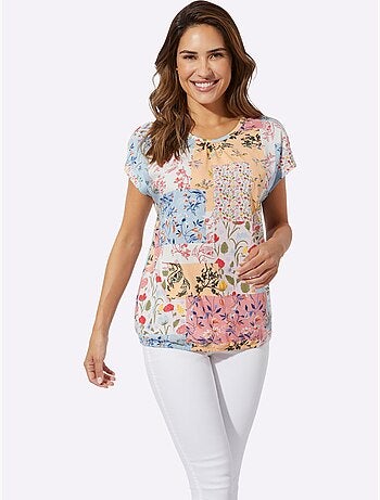 T-shirt à Encolure Ronde Fronce Légère à L'encolure - Taille Standard - Moda Vilona