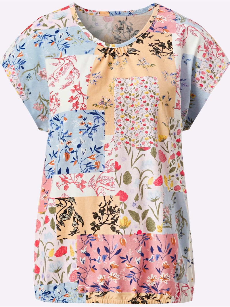 T-shirt à Encolure Ronde Fronce Légère à L'encolure - Taille Standard - Moda Vilona Vert/Rose - Kiabi