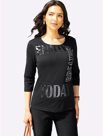 T-shirt à Encolure Ronde Imprimé Brillant - Taille Standard - Moda Vilona
