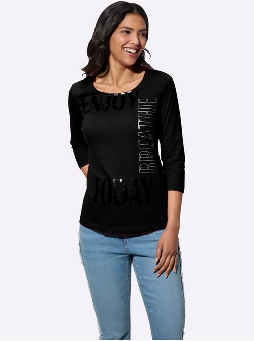 T-shirt à Encolure Ronde Imprimé Brillant - Taille Standard - Moda Vilona - Kiabi