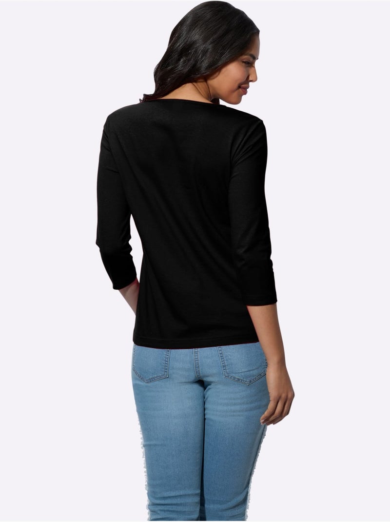 T-shirt à Encolure Ronde Imprimé Brillant - Taille Standard - Moda Vilona Noir - Kiabi