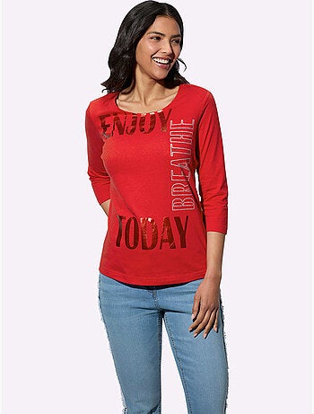 T-shirt à Encolure Ronde Imprimé Brillant - Taille Standard - Moda Vilona