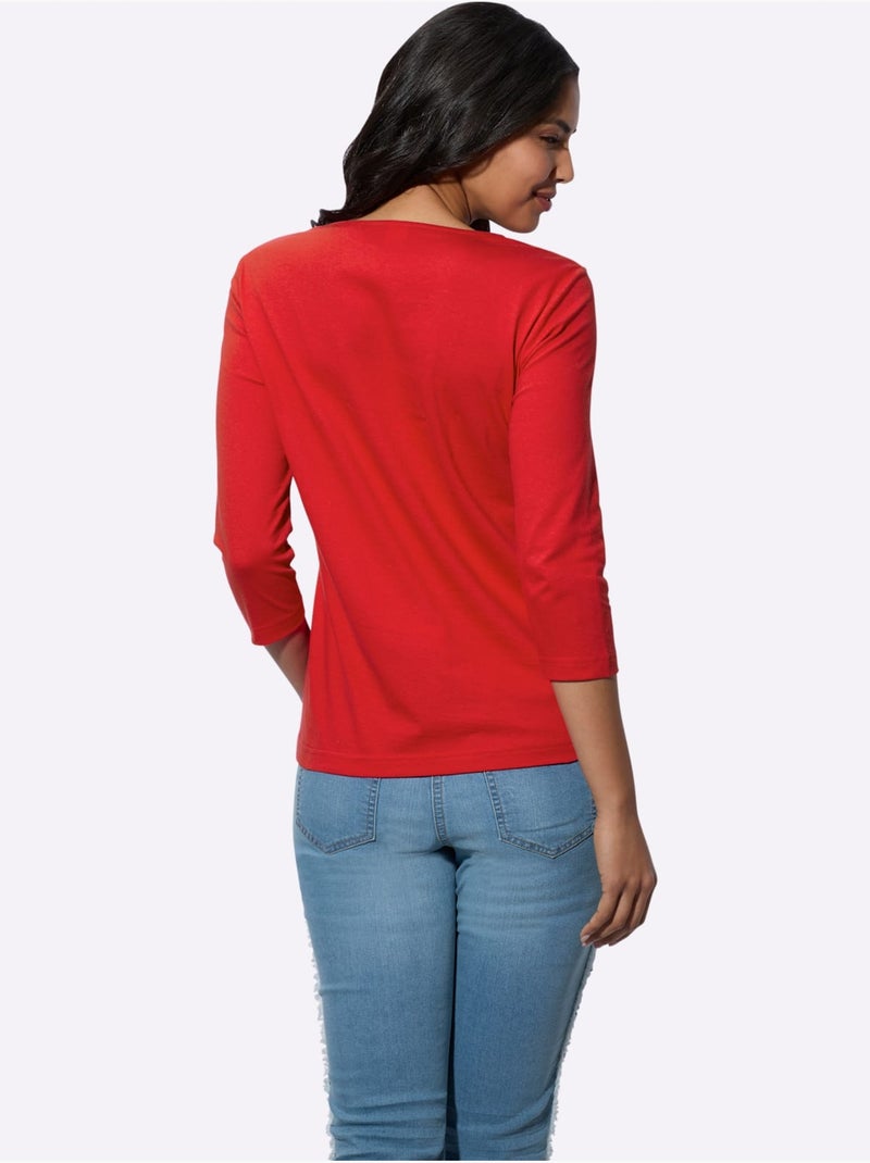 T-shirt à Encolure Ronde Imprimé Brillant - Taille Standard - Moda Vilona Rouge - Kiabi