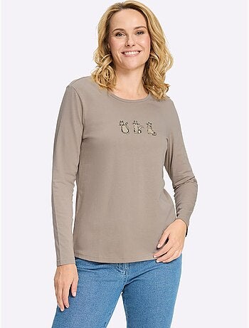 T-shirt à Encolure Ronde Imprimé Chats - Taille Standard - Moda Vilona