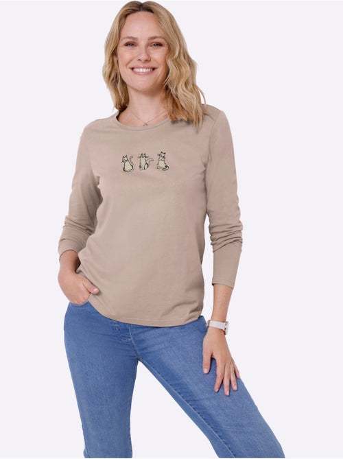 T-shirt à Encolure Ronde Imprimé Chats - Taille Standard - Moda Vilona - Kiabi T-shirt à Encolure Ronde Imprimé Chats - Taille Standard - Moda Vilona - Kiabi