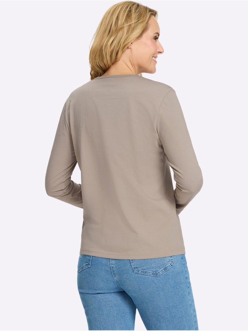 T-shirt à Encolure Ronde Imprimé Chats - Taille Standard - Moda Vilona Ecru/Sable - Kiabi