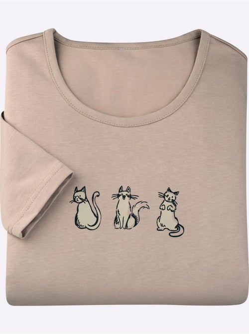 T-shirt à Encolure Ronde Imprimé Chats - Taille Standard - Moda Vilona - Kiabi T-shirt à Encolure Ronde Imprimé Chats - Taille Standard - Moda Vilona - Kiabi