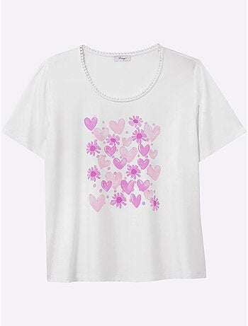 T-shirt à Encolure Ronde Imprimé Cœur Fantaisie - Taille Standard - Sheego