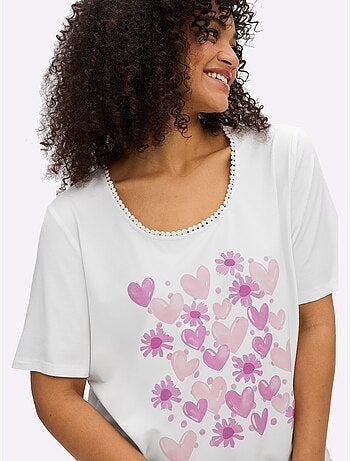T-shirt à Encolure Ronde Imprimé Cœur Fantaisie - Taille Standard - Sheego