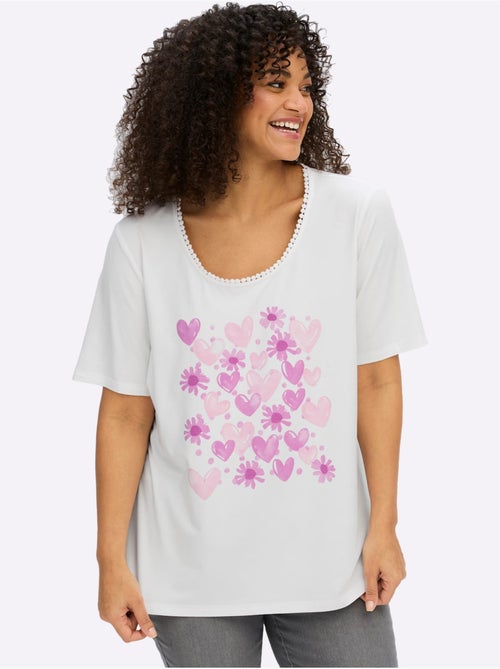 T-shirt à Encolure Ronde Imprimé Cœur Fantaisie - Taille Standard - Sheego - Kiabi