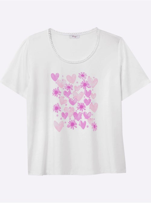 T-shirt à Encolure Ronde Imprimé Cœur Fantaisie - Taille Standard - Sheego - Kiabi
