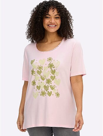 T-shirt à Encolure Ronde Imprimé Cœur Fantaisie - Taille Standard - Sheego