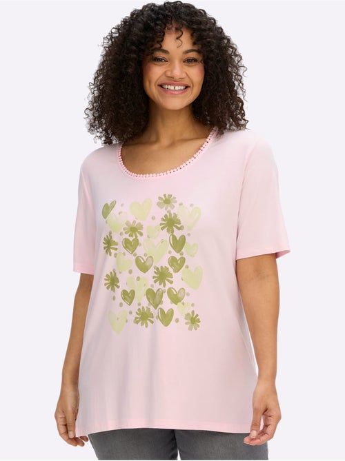 T-shirt à Encolure Ronde Imprimé Cœur Fantaisie - Taille Standard - Sheego - Kiabi