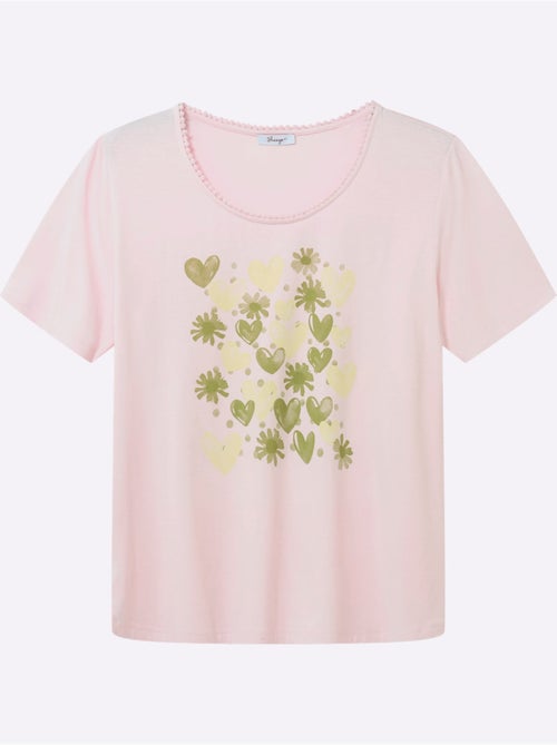 T-shirt à Encolure Ronde Imprimé Cœur Fantaisie - Taille Standard - Sheego - Kiabi