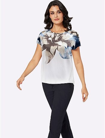 T-shirt à encolure ronde imprimé floral - taille standard - helline