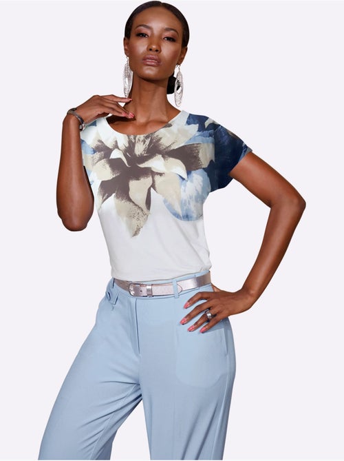 T-shirt à Encolure Ronde Imprimé Floral - Taille Standard - helline - Kiabi