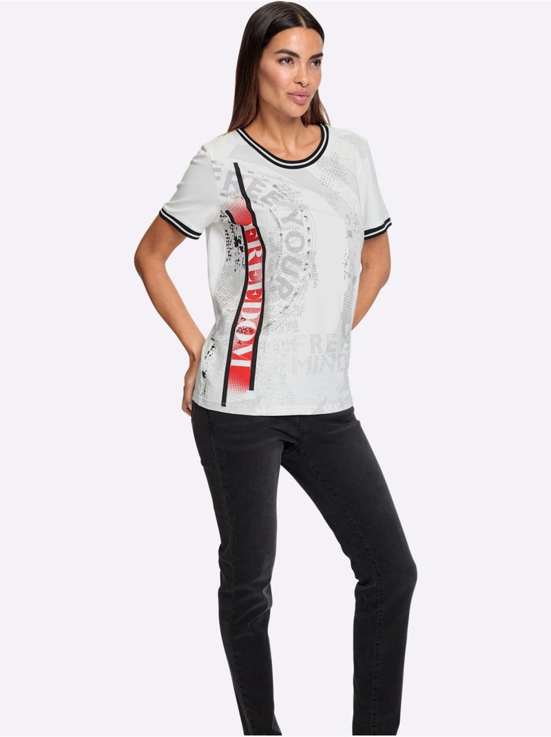 T-shirt à Encolure Ronde Imprimé Tendance - Taille Standard - Helline Blanc - Kiabi