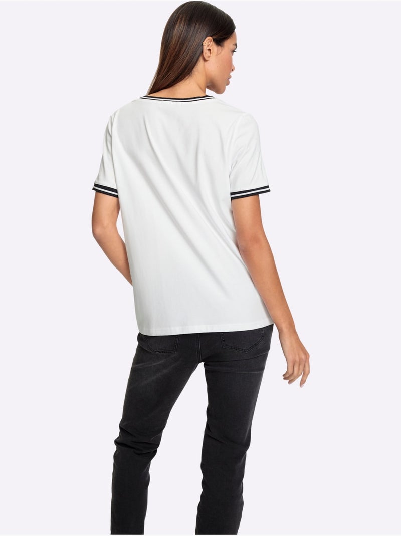 T-shirt à Encolure Ronde Imprimé Tendance - Taille Standard - Helline Blanc - Kiabi