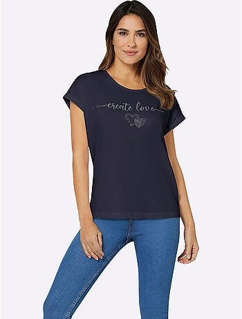 T-shirt à Encolure Ronde Imprimé Transfert Couleur Argenté - Taille Standard - Moda Vilona