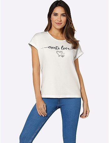 T-shirt à Encolure Ronde Imprimé Transfert Couleur Argenté - Taille Standard - Moda Vilona