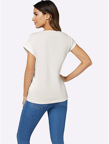 T-shirt à Encolure Ronde Imprimé Transfert Couleur Argenté - Taille Standard - Moda Vilona