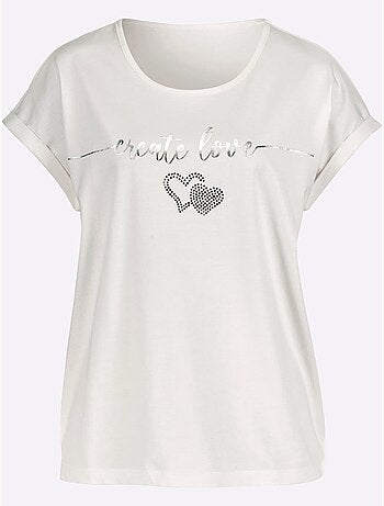 T-shirt à Encolure Ronde Imprimé Transfert Couleur Argenté - Taille Standard - Moda Vilona