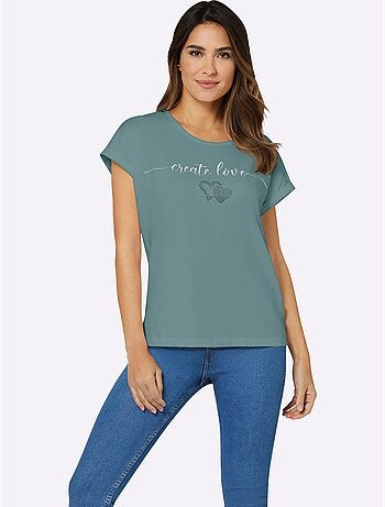 T-shirt à Encolure Ronde Imprimé Transfert Couleur Argenté - Taille Standard - Moda Vilona