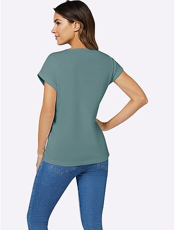 T-shirt à Encolure Ronde Imprimé Transfert Couleur Argenté - Taille Standard - Moda Vilona