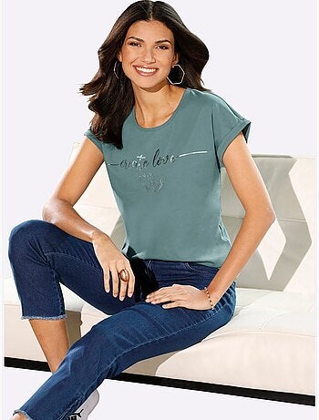 T-shirt à Encolure Ronde Imprimé Transfert Couleur Argenté - Taille Standard - Moda Vilona