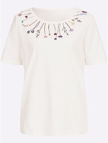 T-shirt à Encolure Ronde Joli Imprimé à L'encolure - Taille Standard - Moda Vilona