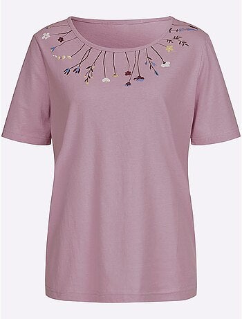 T-shirt à Encolure Ronde Joli Imprimé à L'encolure - Taille Standard - Moda Vilona