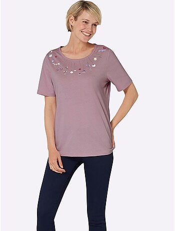 T-shirt à Encolure Ronde Joli Imprimé à L'encolure - Taille Standard - Moda Vilona
