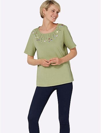 T-shirt à Encolure Ronde Joli Imprimé à L'encolure - Taille Standard - Moda Vilona