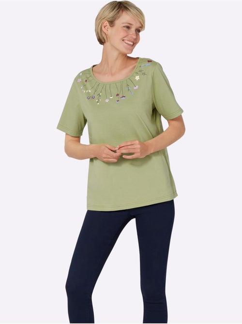 T-shirt à Encolure Ronde Joli Imprimé à L'encolure - Taille Standard - Moda Vilona - Kiabi
