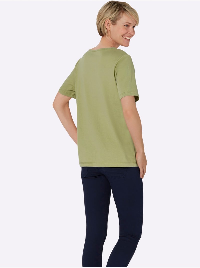 T-shirt à Encolure Ronde Joli Imprimé à L'encolure - Taille Standard - Moda Vilona Bleu Vert - Kiabi