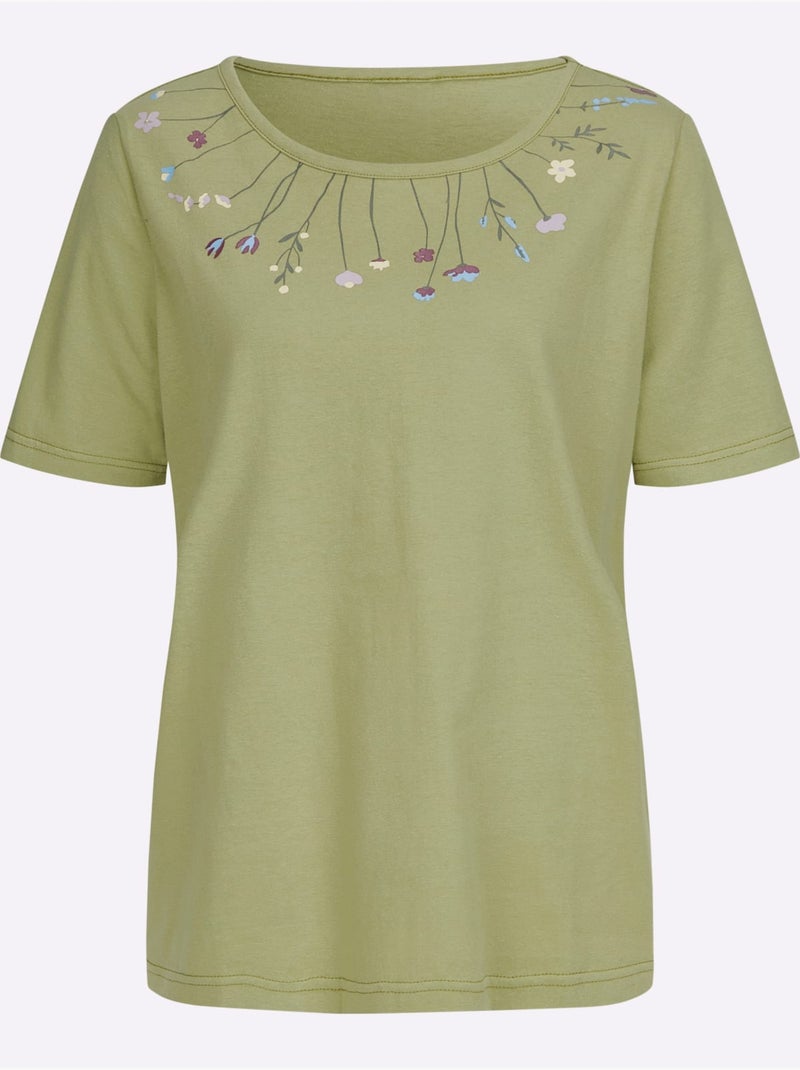 T-shirt à Encolure Ronde Joli Imprimé à L'encolure - Taille Standard - Moda Vilona Bleu Vert - Kiabi