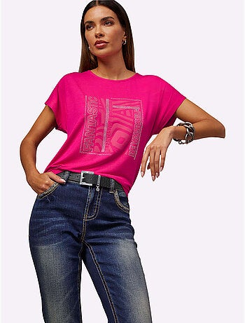 T-shirt à encolure ronde joli imprimé devant - taille standard - helline