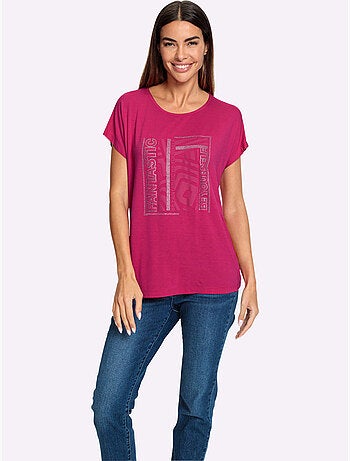 T-shirt à encolure ronde joli imprimé devant - taille standard - helline