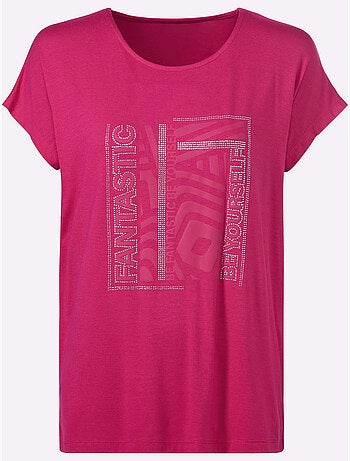 T-shirt à encolure ronde joli imprimé devant - taille standard - helline