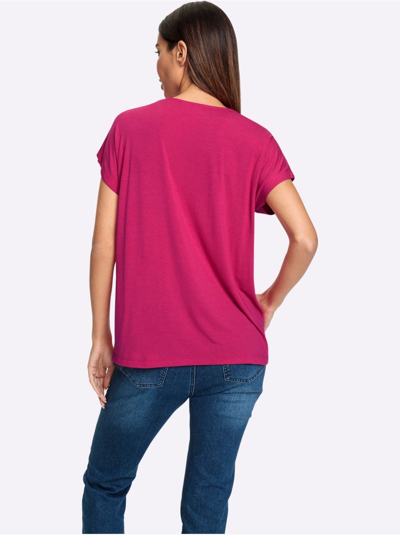 T-shirt à Encolure Ronde Joli Imprimé Devant - Taille Standard - Helline Rose fushia - Kiabi