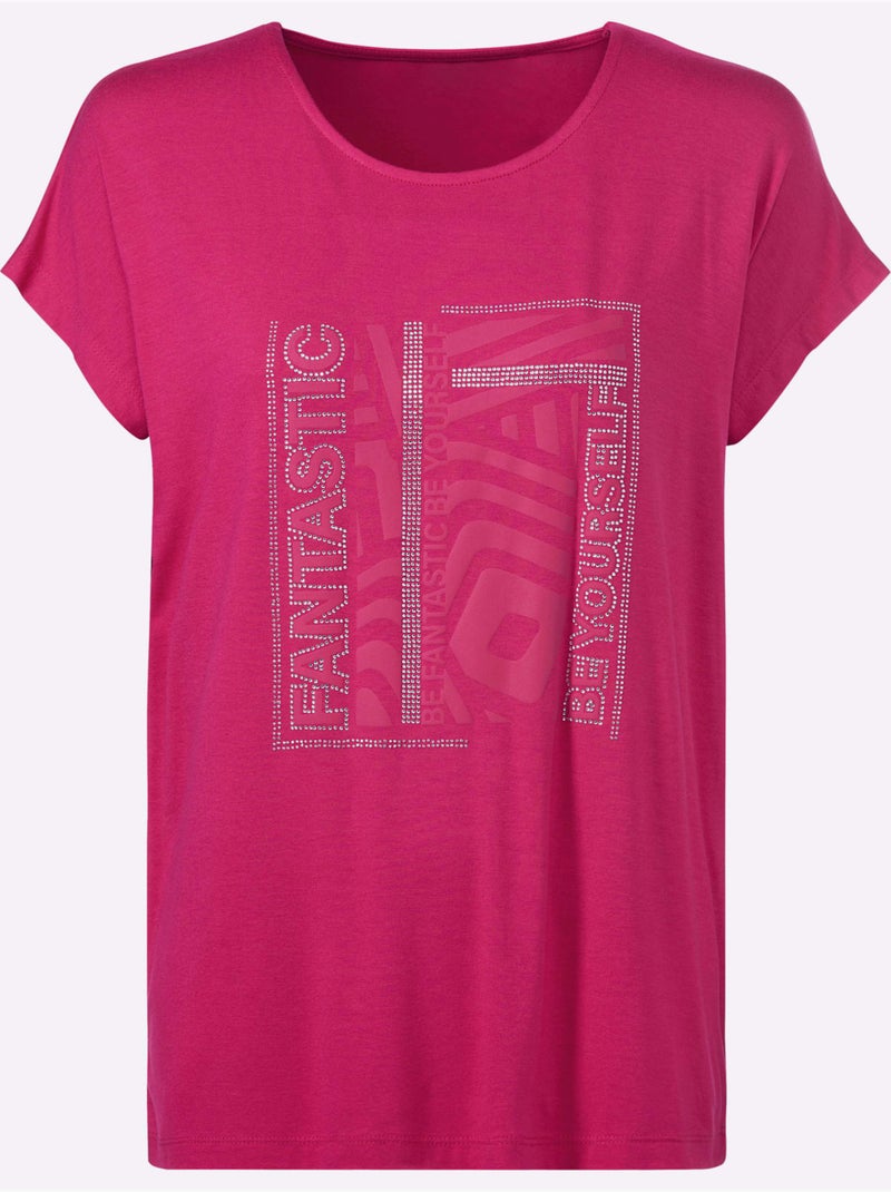 T-shirt à Encolure Ronde Joli Imprimé Devant - Taille Standard - Helline Rose fushia - Kiabi
